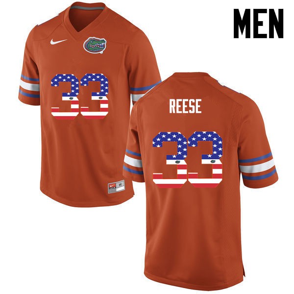 Florida Gators Men #33 David Reese College Football USA Flag Fashion Orange